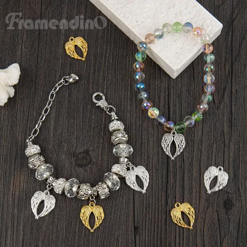 Vista 5 de Framendino, Dijes de alas de ángel con alas de oro, dije de alas de metal para pulseras, collares, aretes, suministros de fabricación de joyas de 3