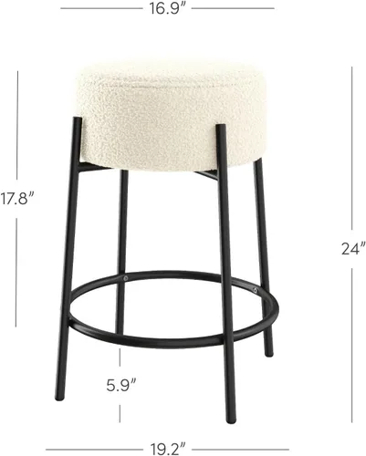 Vista 2 de Nathan James Isaac - Taburete de bar moderno sin espalda de 24 pulgadas con asiento redondo acolchado suave y base de metal de mediados de siglo
