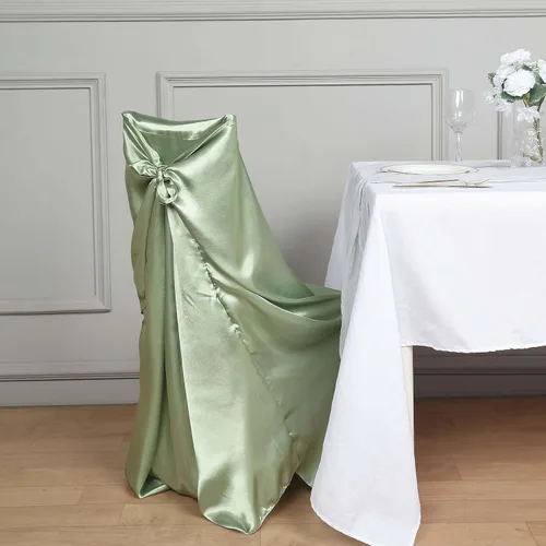 Vista 12 de Efavormart.com - Fundas para sillas beige de 1 pieza, satinadas, con lazo, universales, para banquetes, bodas, plegables, para sillas de comedor