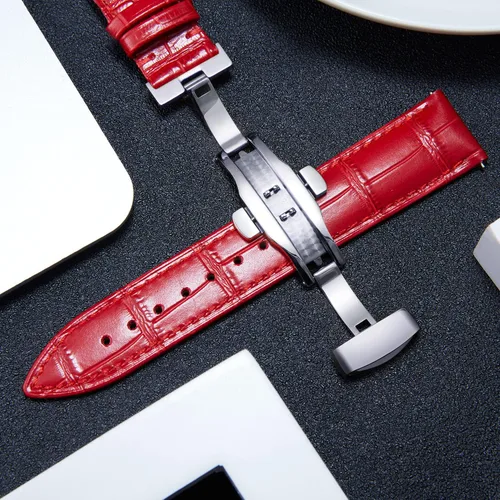 Vista 4 de BINLUN Leather Watch Strap Quick Release Strap with Silver Butterfly Deployment Buckle 12mm 13mm 14mm 16mm 17mm 18mm 19mm 20mm 21mm 22mm 23mm 24mm