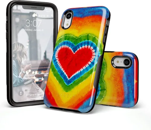 Vista 6 de Casely Funda para iPhone XR Funda con diseño de corazón teñido anudado