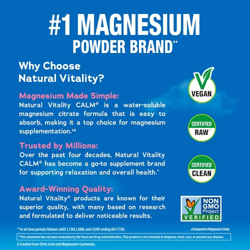 Vista 4 de Natural Vitality Calm, suplemento de magnesio, mezcla de bebida en polvo antiestrés, sin gluten, vegana y sin OMG, cereza, 8 onzas