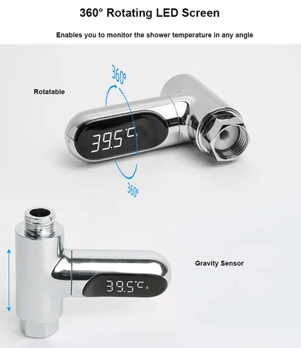 Vista 7 de Termómetro de ducha con pantalla digital LED para baño de bebé, baño, cocina Real-Time Display, No-Battery Required, Fahrenheit or Celsius Mode
