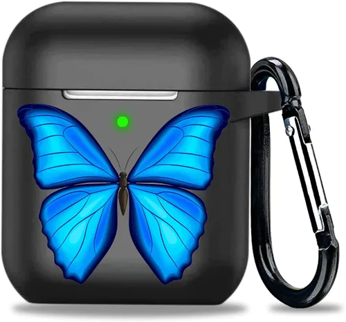 Vista 12 de LitoDream - Funda de silicona suave y flexible con llavero para Apple AirPods 2 y 1, para niñas (vaca; blanco con cactus)