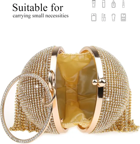 Vista 5 de GUOZI Bolso redondo para mujer con borla con diamantes de imitación para boda fiesta