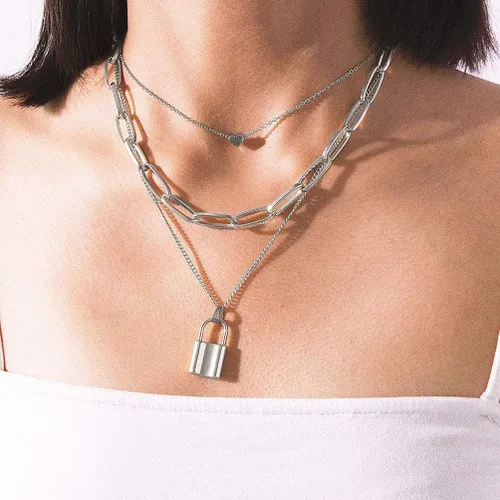 Vista 2 de Collares gruesos para mujer, cadena punk, collar de plata