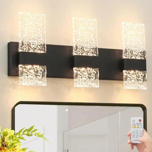 Vista 10 de Lámpara de tocador de baño moderna de cromo de 4 luces, elegantes accesorios de iluminación de baño de LED de cromo sobre espejo, accesorios