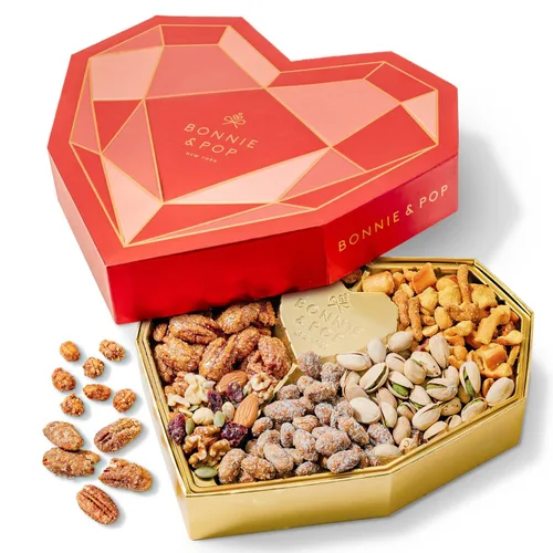 Vista 8 de Bonnie & Pop- Cesta de regalo de frutos secos, en caja de madera reutilizable, opción de regalo saludable, caja de aperitivos gourmet, con sabores