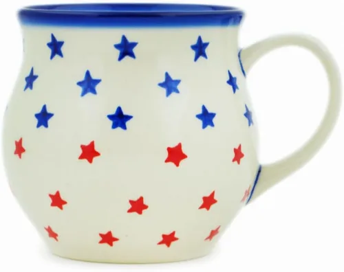 Vista 37 de Auténtica taza de burbujas de cerámica polaca de 13 onzas en diseño amarillo hecho a mano en Bolesławiec Polonia por Ceramika Bona + certificado
