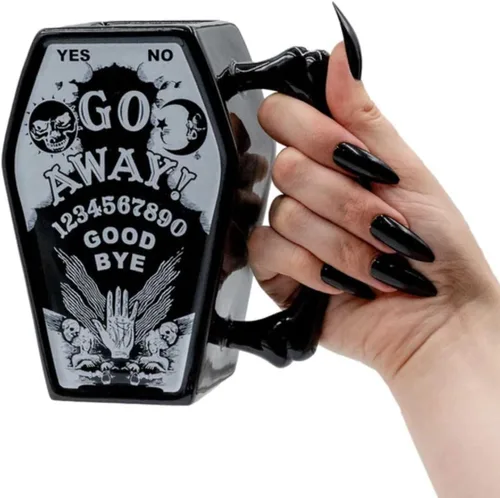 Vista 2 de Kreepsville 666 Taza de ataúd Criatura de la noche ir lejos Ouija Skull Cross Bones, negro, talla única