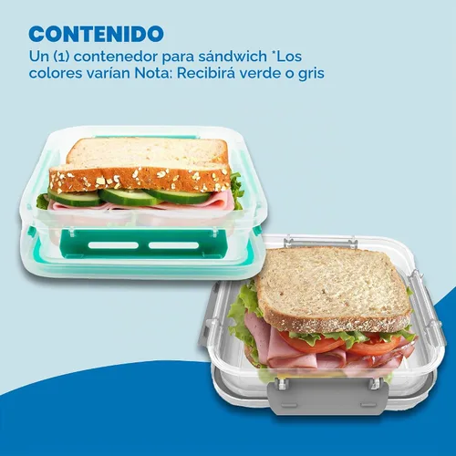 Vista 2 de Biosmart Contenedor para sándwich: 1 paquete reutilizable, sin BPA, almacenamiento de alimentos de plástico con cierre a presión, recipiente