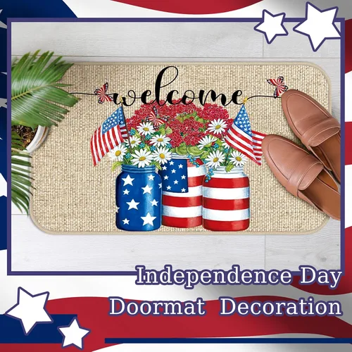 Vista 7 de Zhanmai Tapete de bienvenida del Día de la Independencia, tapete de bienvenida para el 4 de julio, 250 aniversario, tapete patriótico de bienvenida