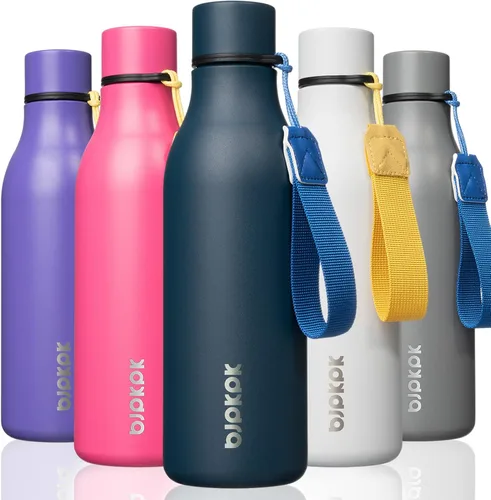 Vista 84 de BJPKPK Botellas de agua aisladas, botella de agua de metal de acero inoxidable de 12 onzas con correa, sin BPA a prueba de fugas, jarras, tazas