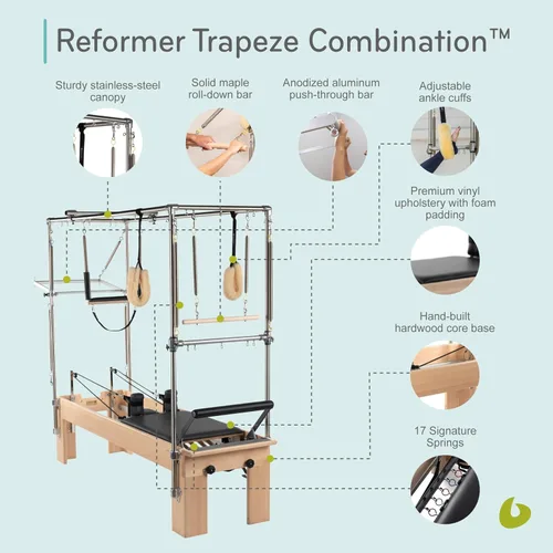 Vista 4 de Balanced Body Reformador de pilates con combinación de barra de pie Revo y trapecio, equipo de ejercicio de pilates, equipo de entrenamiento