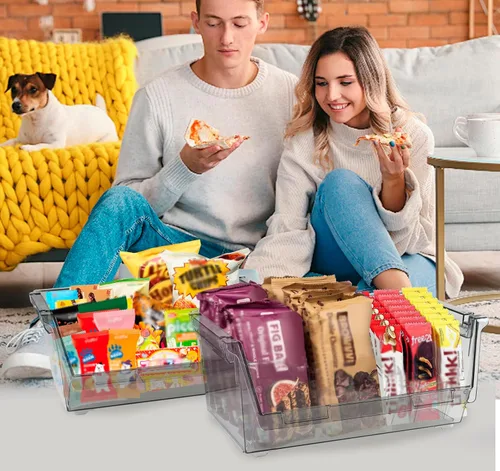 Vista 6 de Paquete de 2 cubos de organización de despensa y almacenamiento de alimentos, organizador apilable de aperitivos con asas, organizadores