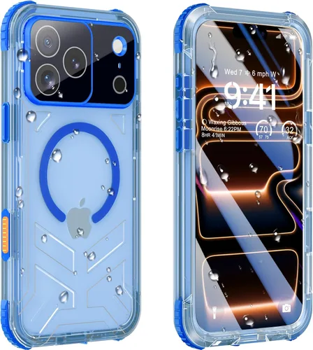 Vista 35 de Funda impermeable para iPhone 15 con Magsafe, protector de pantalla, cordón, IP68 militar de cuerpo completo a prueba de golpes, para deportes