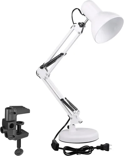 Vista 8 de TORCHSTAR Lámpara de escritorio de metal con abrazadera, brazo oscilante, lámpara de mesa ajustable de cuello de ganso para arquitecto, luces