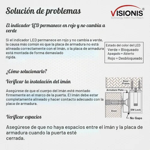 Vista 6 de Visionis - Cerradura electromagnética para puerta, 1200 libras, sensor LED