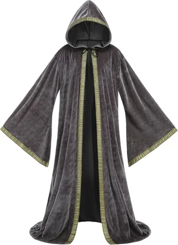 Vista 8 de GRAJTCIN Bata de mago unisex de terciopelo, capa de mago, disfraz renacentista para cosplay y Halloween