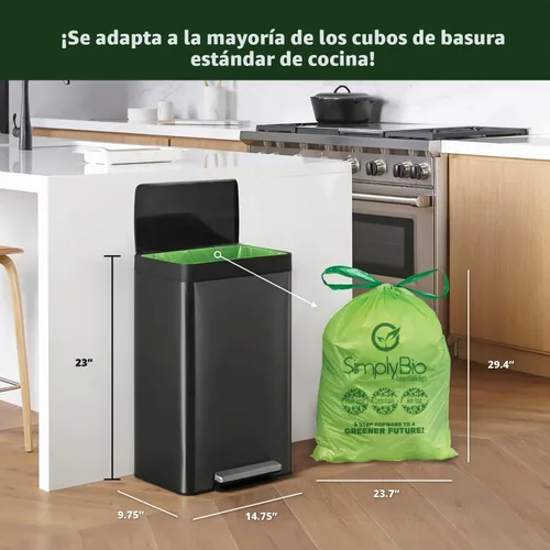Vista 2 de Simply Bio Bolsas de basura compostables de 13 galones con cordón de cierre, extra gruesas de 1 mil, 49.21 litros, 30 bolsas, bolsa alta de cocina