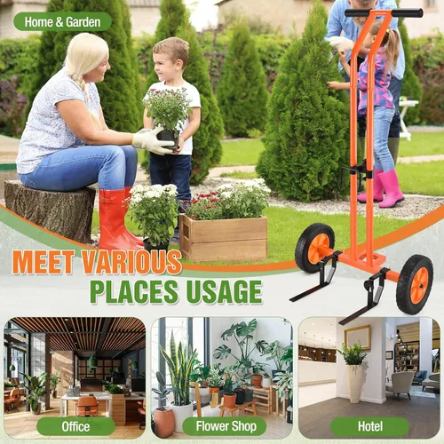 Vista 7 de Carrito de plantas con ruedas, carrito de mudanza de plantas resistente con brazo de agarre ajustable y correa, carrito de plantas con mango en T