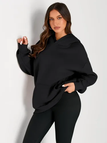 Vista 139 de Trendy Queen - Sudaderas extragrandes con capucha para mujer, suéteres de manga larga, sin botones, de vellón, de otoño, ropa de invierno