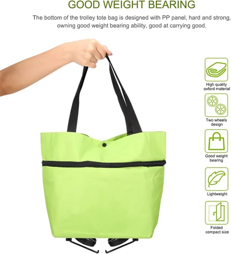 Vista 4 de Carrito de compras plegable 2 en 1 2023, bolsa de compras plegable portátil con ruedas, bolsa de compras ligera impermeable con ruedas, bolsa