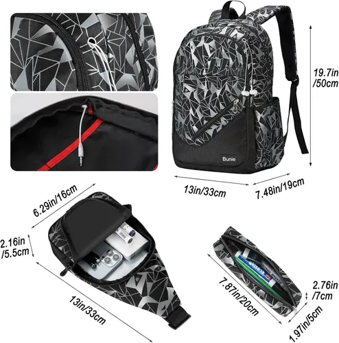 Vista 6 de Bunie Mochila para niños para la escuela, juego de libros grande para media escuela primaria informal, Negro, Large19.7*13*7.48inch, Mochilas Daypack