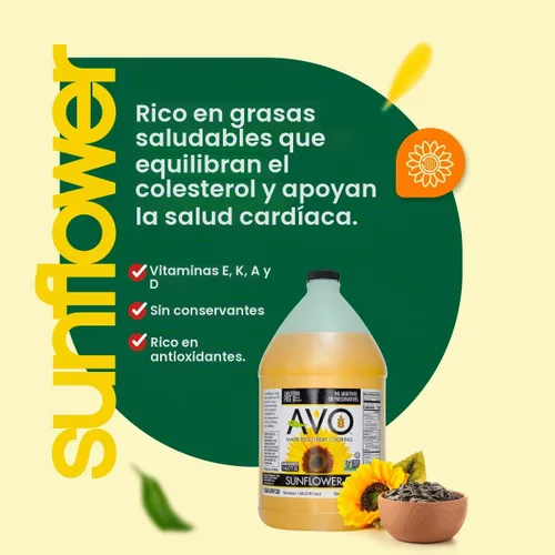 Vista 3 de Aceite de girasol alto en oleico AVO, 1 galón, sin OMG, sabor neutro