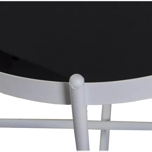 Vista 2 de Juego de 2 Mesas Auxiliares Metal Blanco Cristal 53 x 56 + 22.8 x 24.4 in