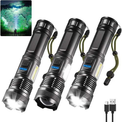 Vista 8 de Linternas recargables de alta luminosidad, potentes linternas tácticas de 990 000LM y 5 modos de iluminación ajustable, impermeables