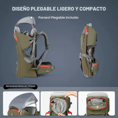 Vista 4 de WIPHA - Mochila para bebé, ergonómico, con toldo para el sol, mochila de senderismo con gran espacio de almacenamiento y bolsillo aislado, asiento