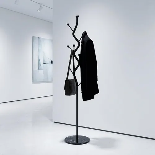 Vista 5 de Moderno perchero de metal con forma de árbol, árbol de pasillo de metal independiente con base de mármol resistente, organizador de entrada