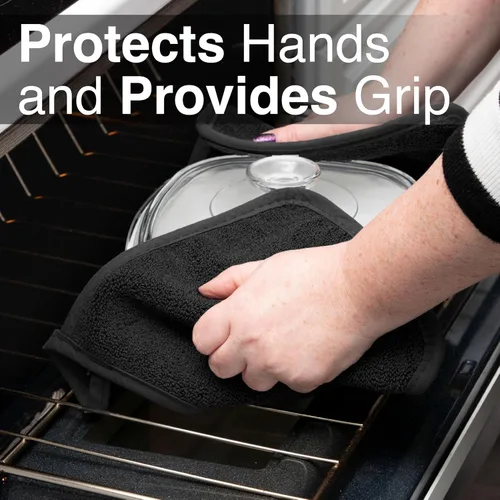 Vista 5 de RITZ Agarradera de olla y salvamanteles de rizo: Resistente al calor sin igual, duradera 100% algodón – Diseñado ergonómicamente para un agarre Negro