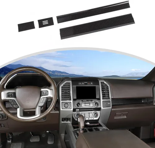 Vista 9 de CheroCar Para F150 - Panel de cubierta de consola central, accesorios de decoración para Ford F150 2015-2020, grano de madera negra..