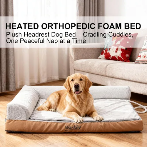 Vista 6 de Cama térmica para perros de tamaño grande, cama térmica para mascotas para perros grandes, sofá cama impermeable de espuma viscoelástica para perros