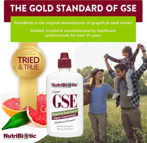 Vista 3 de NutriBiotic GSE, líquido de 4 onzas El extracto original de semilla de pomelo concentrado premium con bioflavonoides Vegano, sin gluten, sin OMG