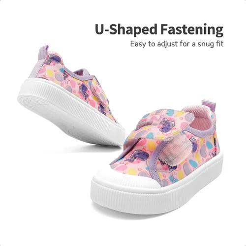 Vista 3 de DREAM PAIRS Zapatos deportivos de lona de dibujos animados para niños y niñas, zapatos de lona con gancho y bucles, zapatos casuales para caminar