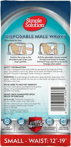 Vista 2 de Simple Solution Pañales Desechables Envolventes para Perros Machos, True Fit, Absorbentes, A Prueba de Fugas con Indicador de Humedad, Pañal