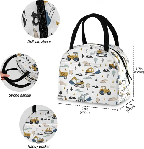Vista 4 de Bolsa de almuerzo, organizador de pícnic de viaje, soporte para almuerzo, camión infantil, excavadora, bolsos, bolsa de almuerzo para oficina