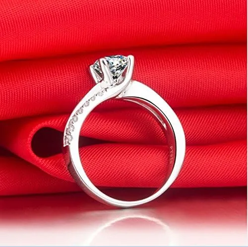 Vista 5 de THREE MAN Excelente anillo de compromiso de diamantes de imitación NSCD de 1 CT con 4 puntas para mujer, plata esterlina