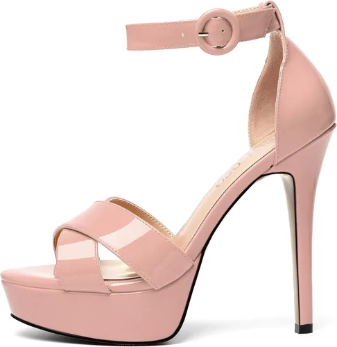 Vista 37 de MODENCOCO Sandalias de boda con correa de tobillo sexy para mujer, con plataforma y puntera abierta, tacón de aguja y tacón alto, zapatos de vestir