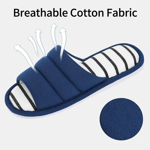 Vista 4 de Shevalues Pantuflas con punta abierta para mujer y hombre, de algodón suave, para interior, con espuma viscoelástica, fáciles de poner, pantuflas