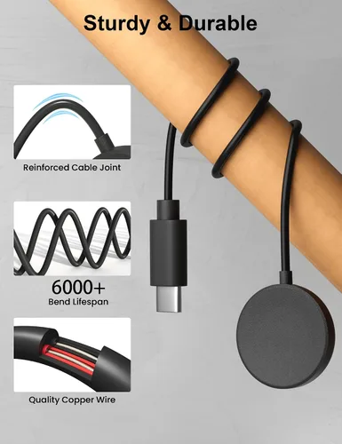 Vista 3 de Cargador USB C compatible con Samsung Galaxy Watch 7/Ultra/FE/ 6/6 Classic/5/5 Pro/4/4 Classic/3/Active 2/Cable de carga activo tipo C