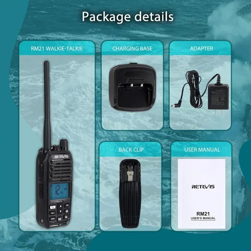 Vista 6 de Retevis RM21 - Radio marina flotante, 1/3/5 W, radio VHF IP67 marina, sumergible, reducción de ruido AI de 1 pulsación, 1800 mAh, 88 canales