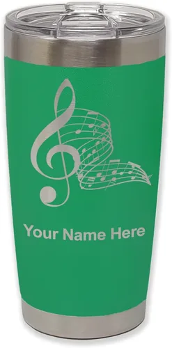 Vista 120 de LaserGram Vaso aislado al vacío de 20 onzas, notas musicales, grabado personalizado incluido (negro)