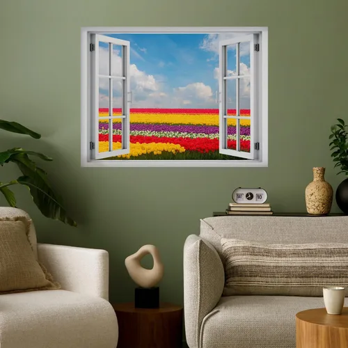 Vista 28 de wall26 Adhesivo decorativo para pared, diseño de oso y mariposa fuera de una ventana abierta, no se pega ni se pega, papel tapiz no tejido