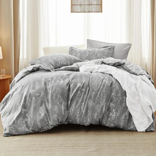 Vista 41 de Bedsure - Juego de edredón floral lindo, juego de ropa de cama tamaño King 04 - Gris claro