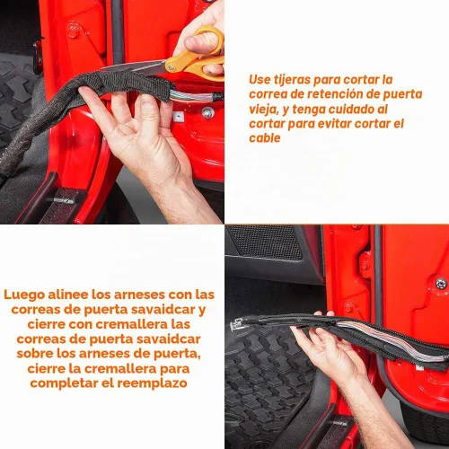 Vista 5 de Savadicar Correas limitadoras de puerta con control de balanceo para Jeep Wrangler JK JKU 2/4 puertas 2007-2018, con arnés protector de alambre