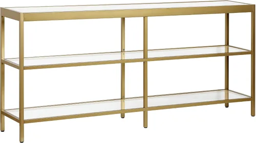 Vista 15 de Henn&Hart Mesa auxiliar cuadrada de 20 pulgadas de ancho en bronce ennegrecido, mesa para sala de estar, dormitorio Two-tiered glass shelves with